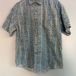 Vintage LL Bean Shirt Mens Large Short Sleeve Geometric Button Up Abstract Fade
